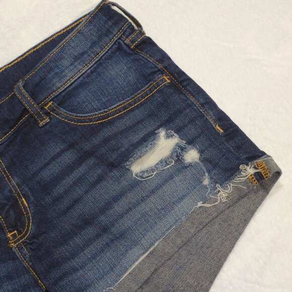 Hollister Distressed Jean Shorts – W28 Size 7 Dark Wash Frayed Hem Cutoffs | Y2K - Picture 4 of 6